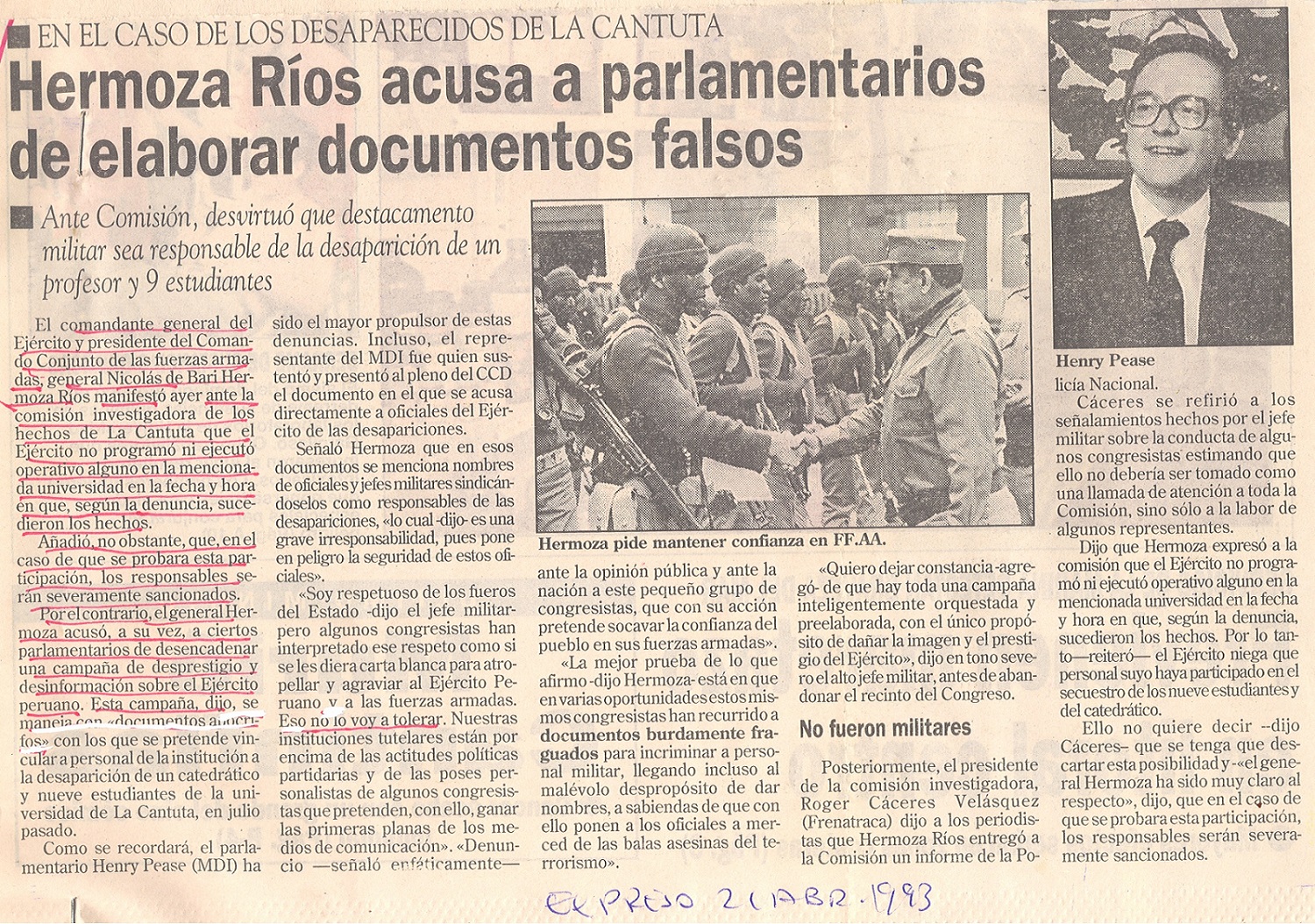 Ejército amenaza a congresistas de oposición