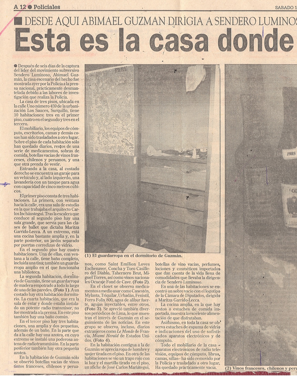 "Captura de Abimael Guzmán es triunfo exclusivo de la policía"