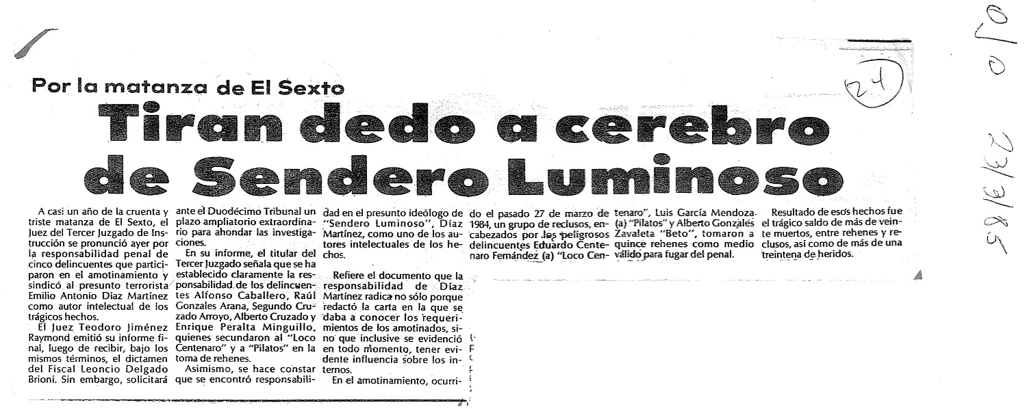 Tiran dedo a cerebro de Sendero Luminoso