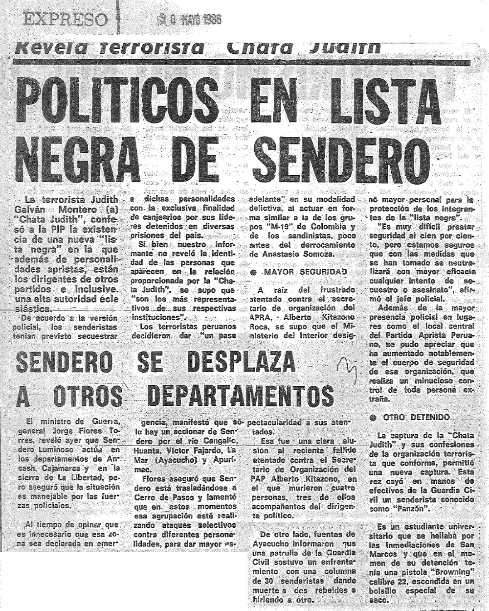 Políticos en lista negra de Sendero