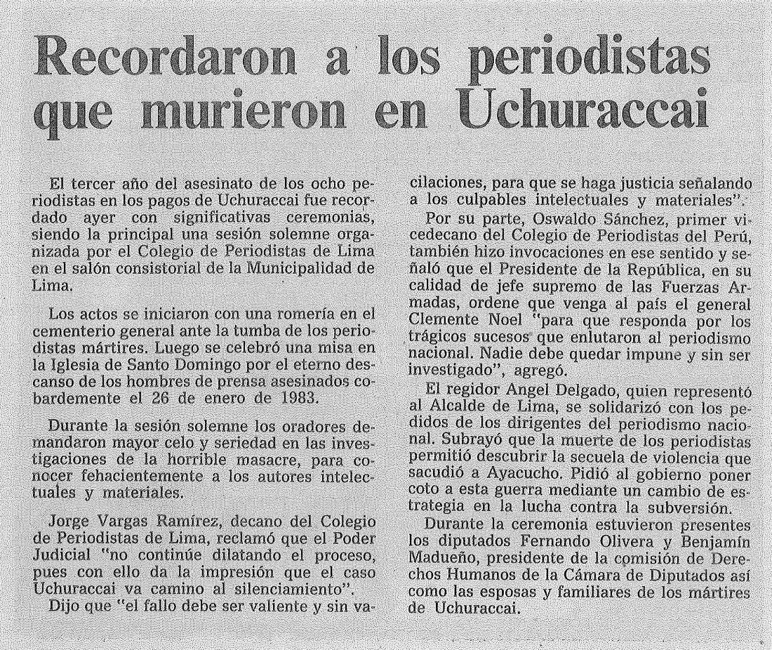 Recordaron a los periodistas que murieron en Uchuraccai