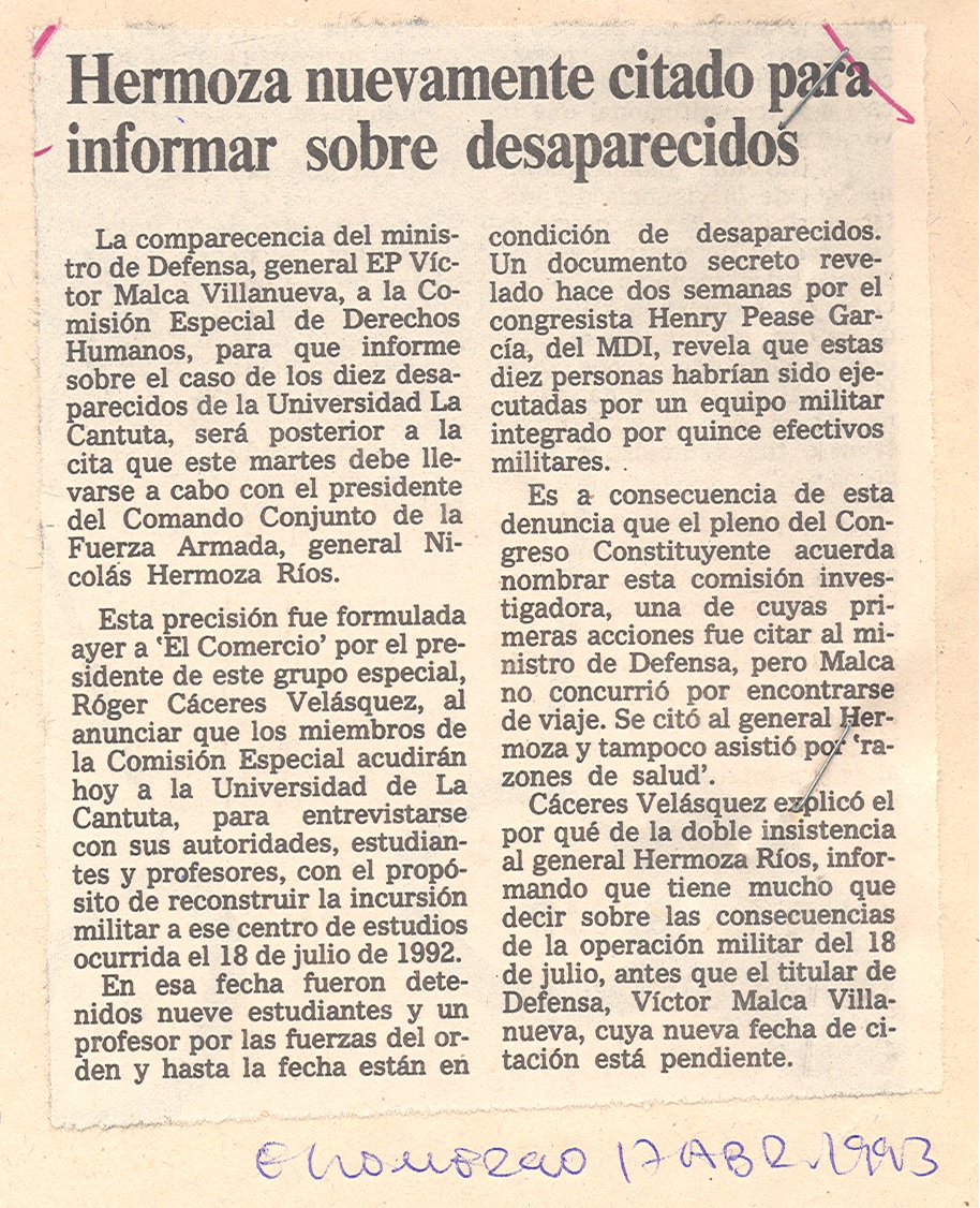 Abren instrucción contra responsables de desaparecidos en U. de la Cantuta