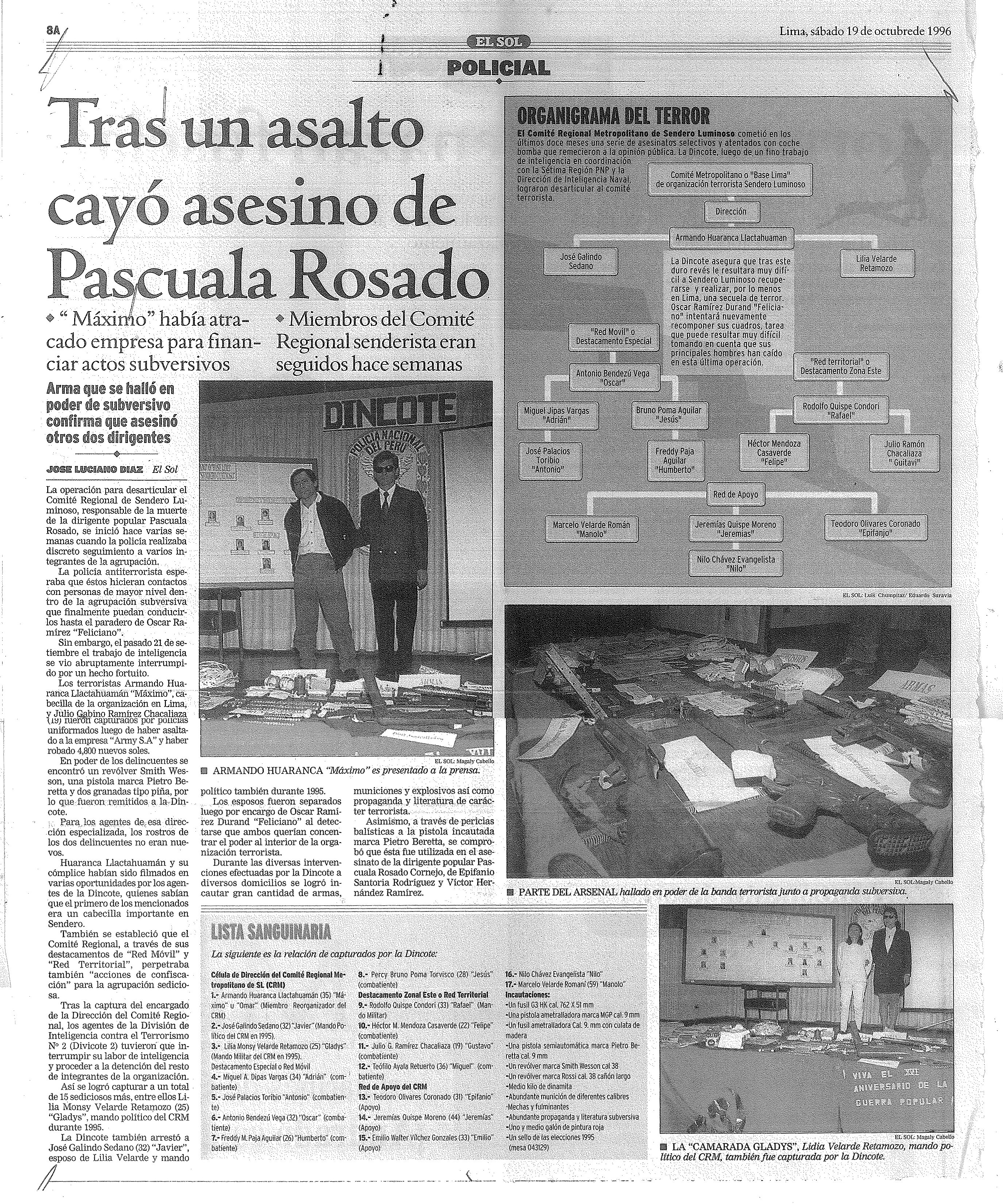 5. 19 de octubre de 1996 - Tras un asalto cayó asesino de Pascuala Rosado