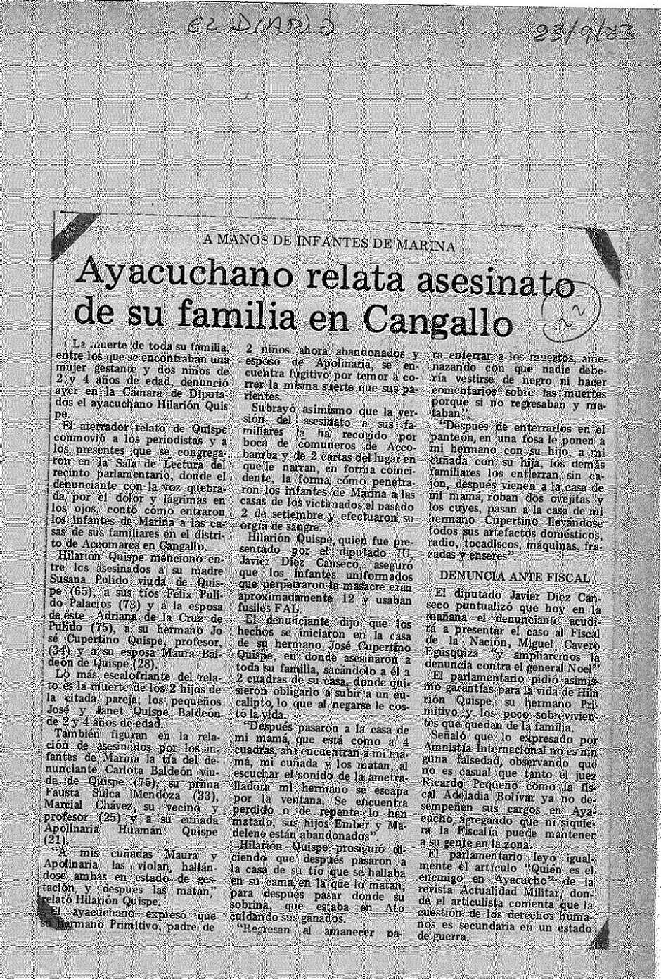 Ayacuchano relata asesinato de su familia en Cangallo