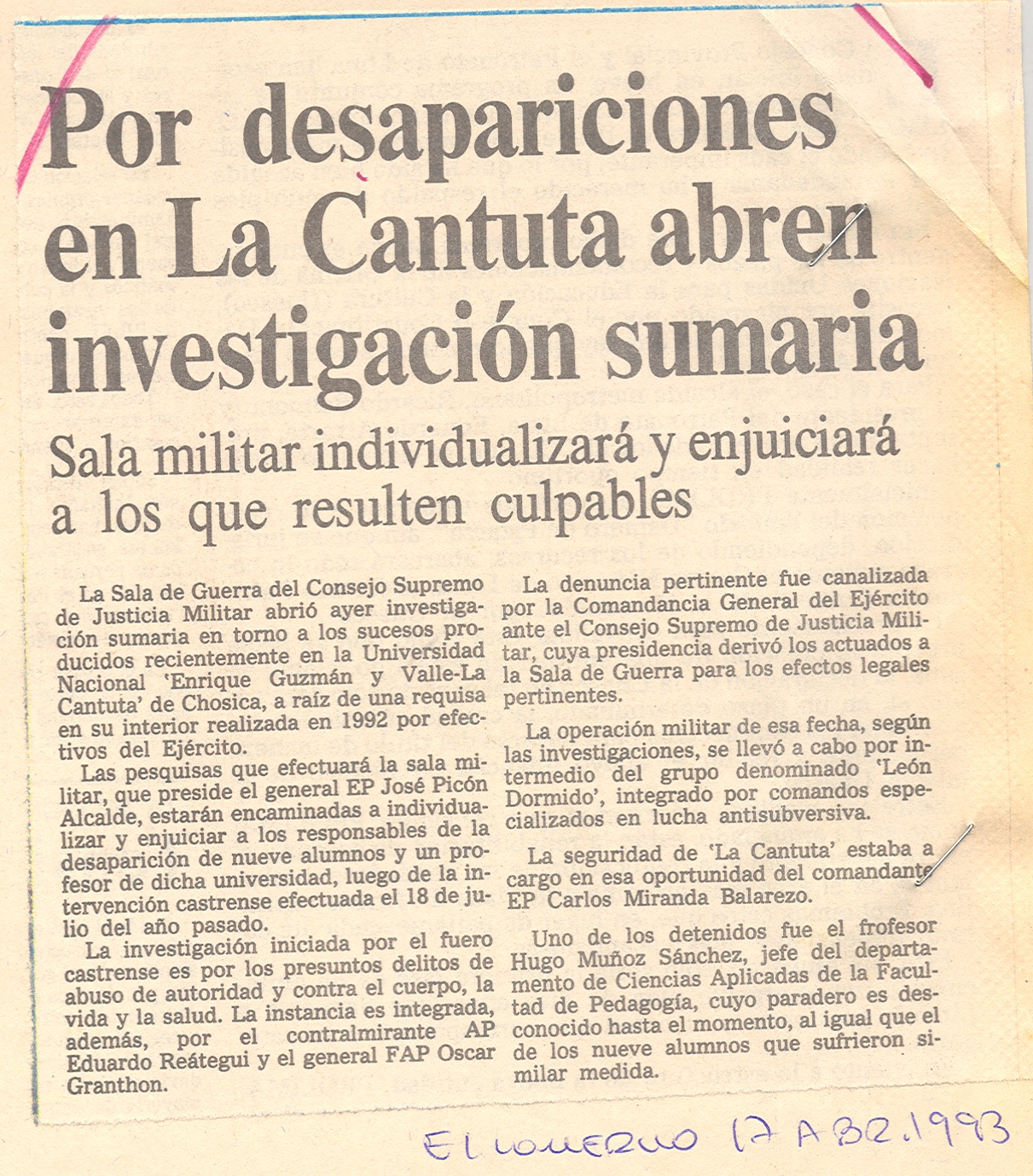 Abren instrucción contra responsables de desaparecidos en U. de la Cantuta
