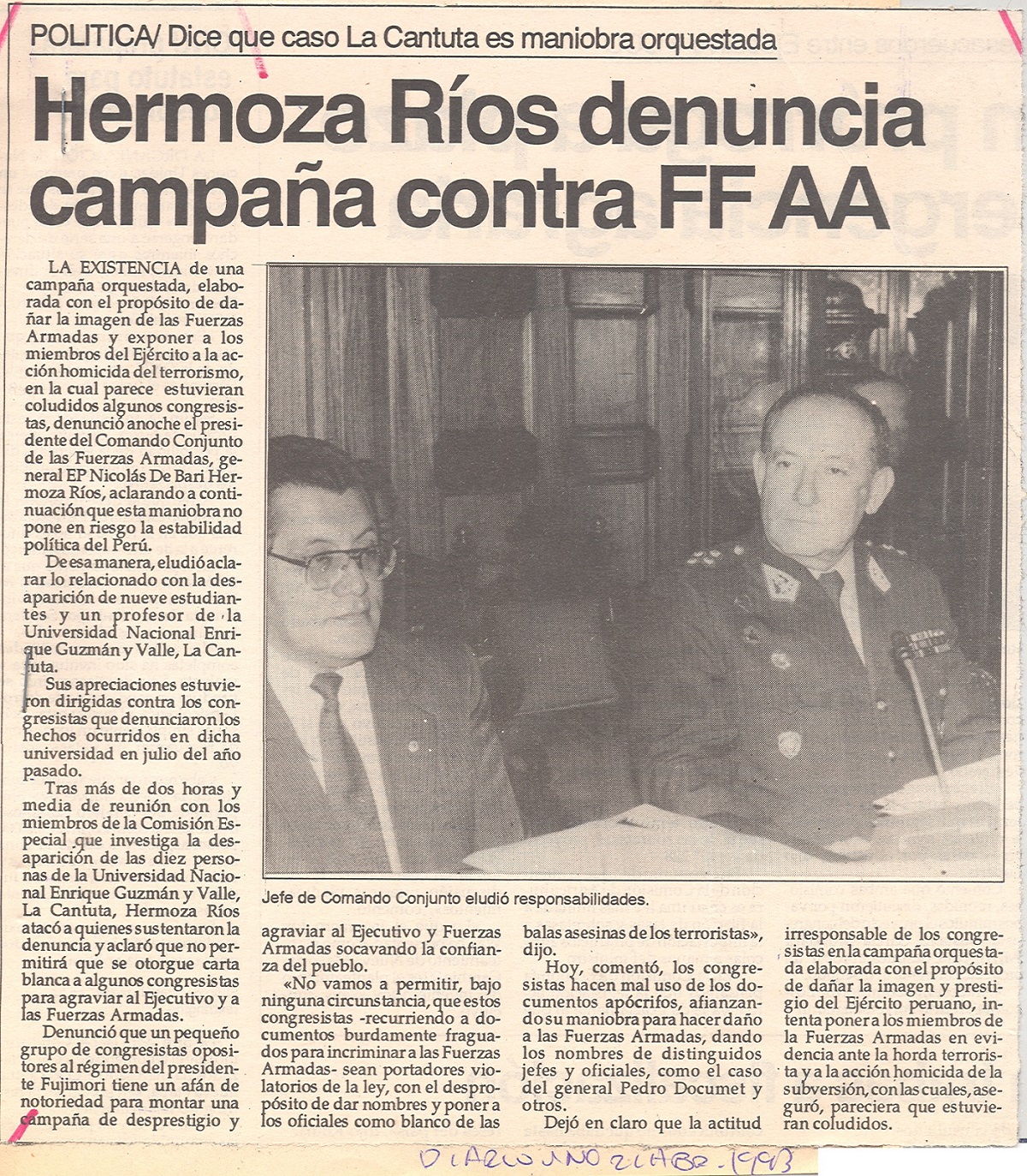 Ejército amenaza a congresistas de oposición