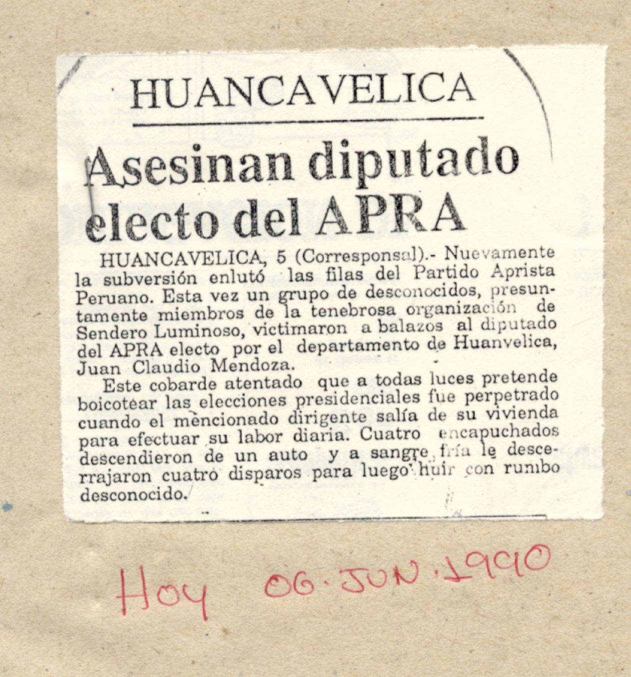 6 JUNIO ASESINAN DIPUTADO ELECTO DEL APRA