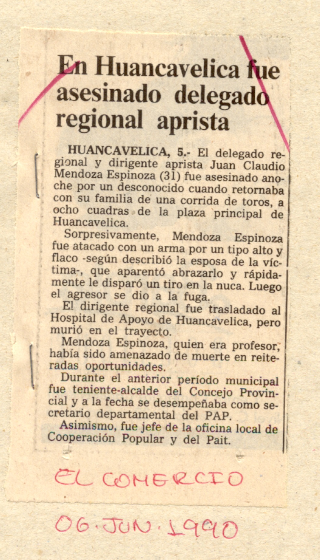 6 JUNIO EN HUANCAVELICA FUE ASESINADO DELEGADO APRISTA