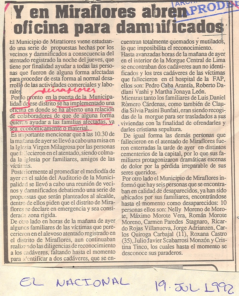 Víctimas del atentado Tarata