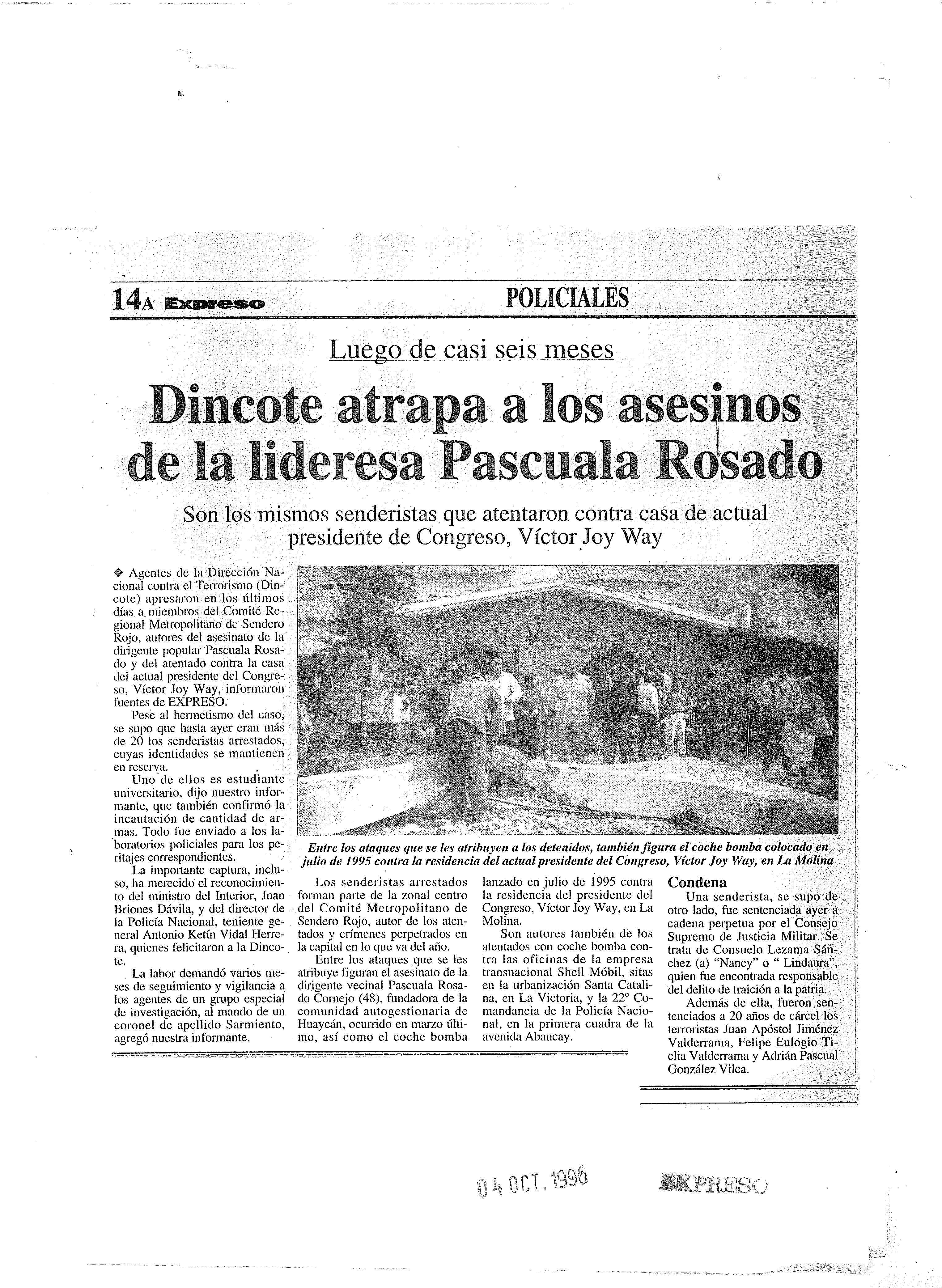 6. DINCOTE ATRAPA A LOS ASESINOS DE PASCUALA ROSADO