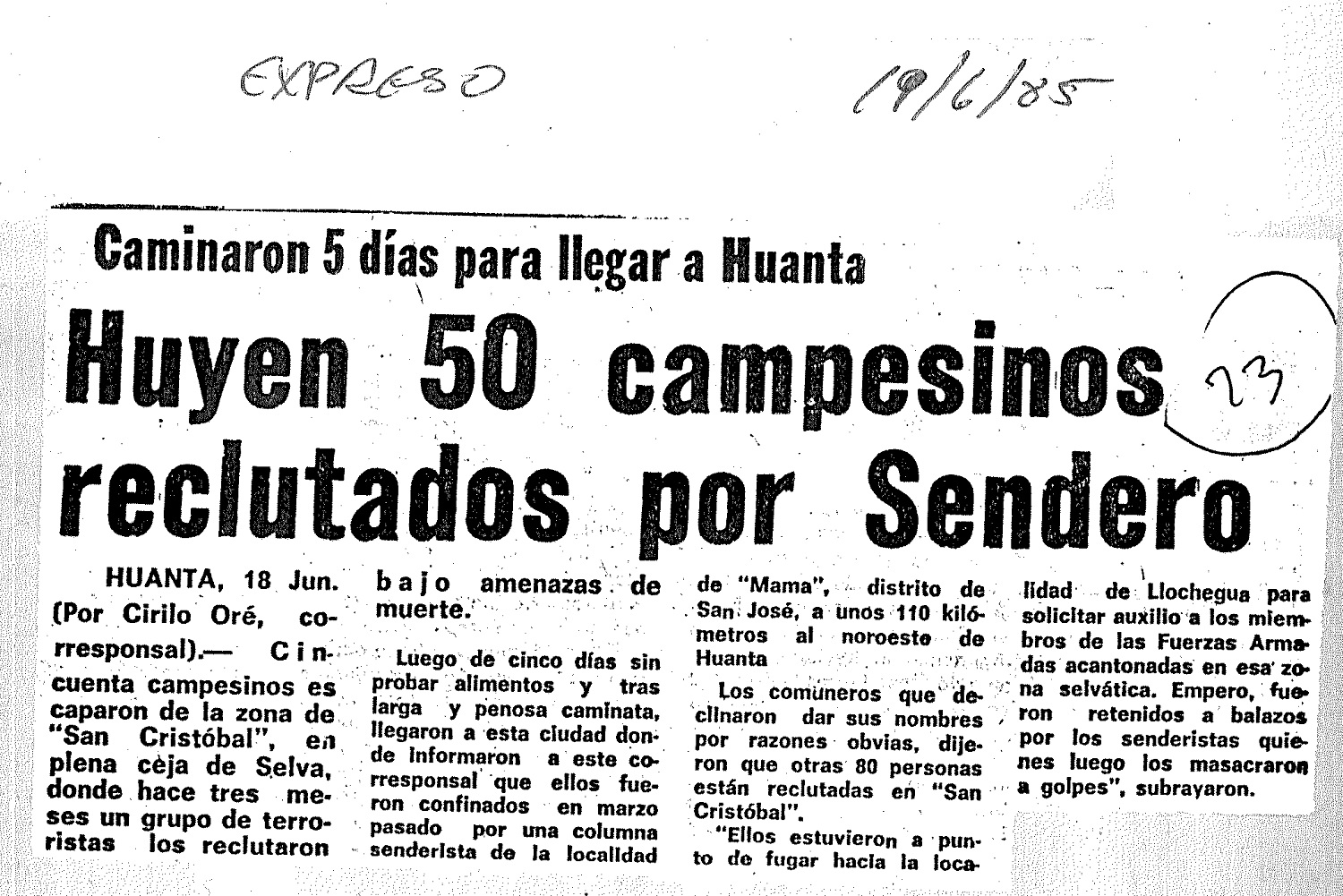 Huyen 50 campesinos reclutados por Sendero