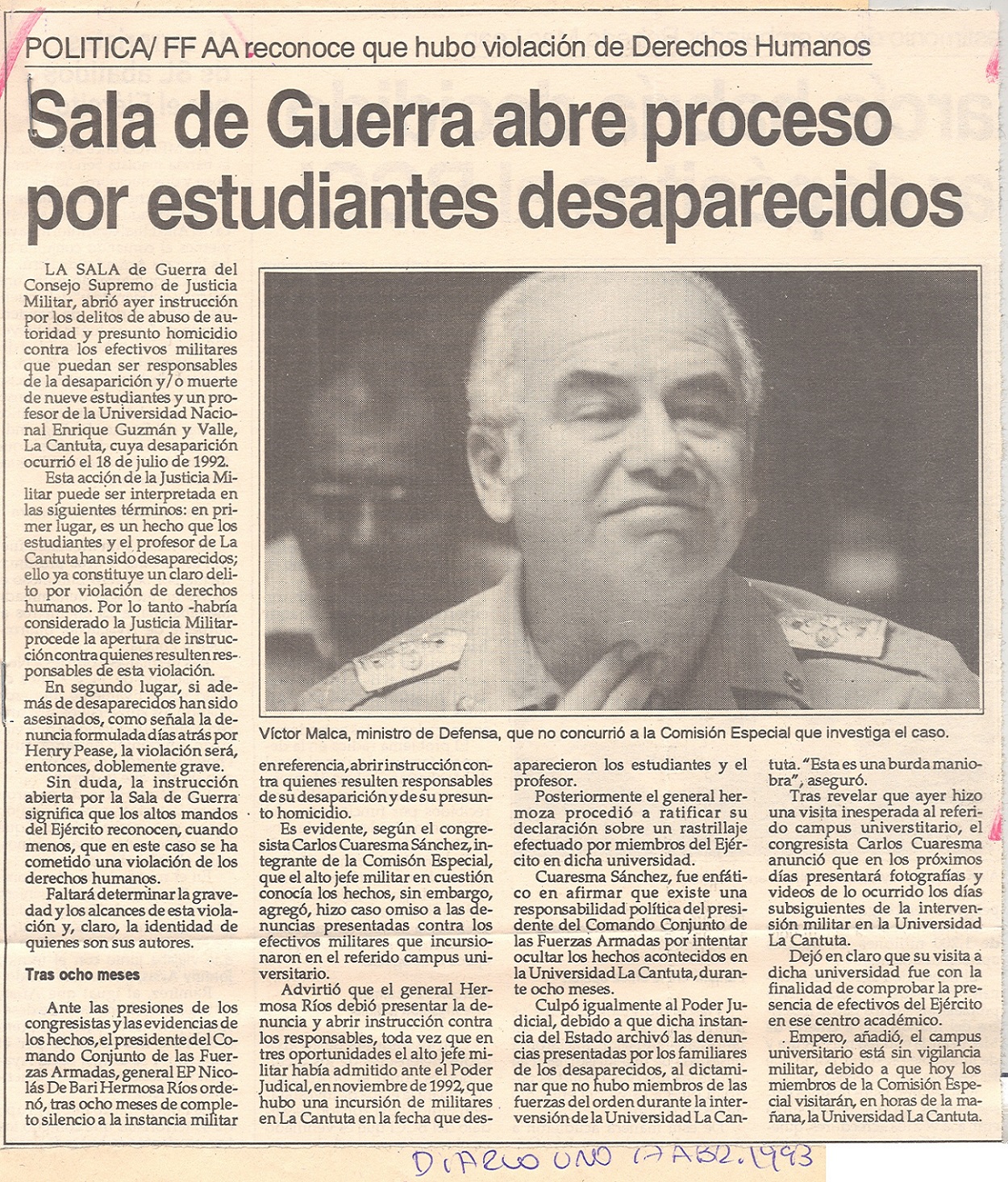 Abren instrucción contra responsables de desaparecidos en U. de la Cantuta