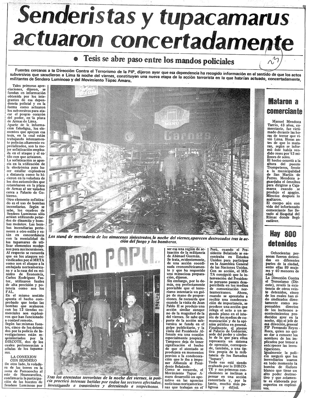 Senderistas y tupacamarus actuaron concertadamente