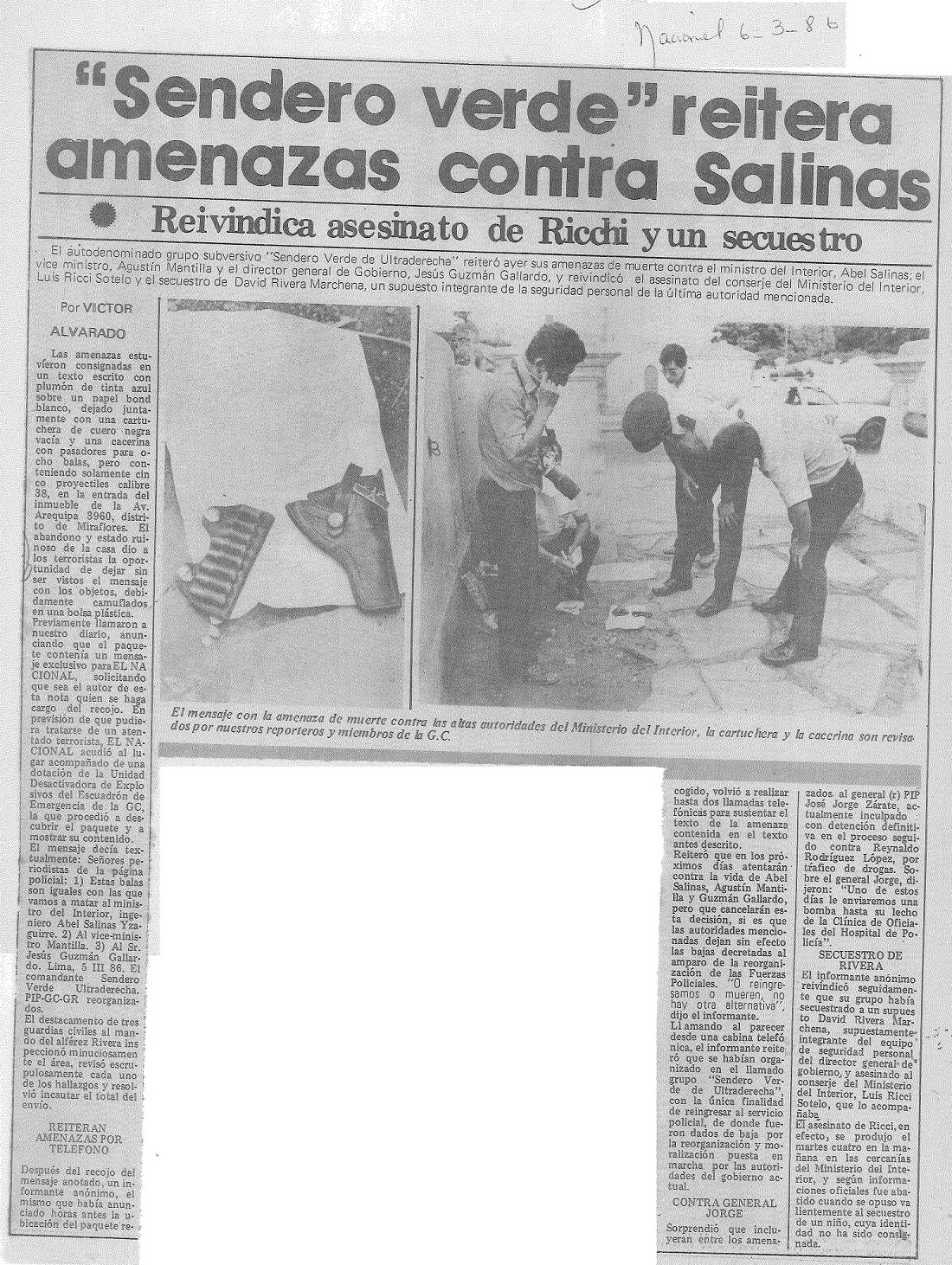 “Sendero verde” reitera amenazas contra Salinas