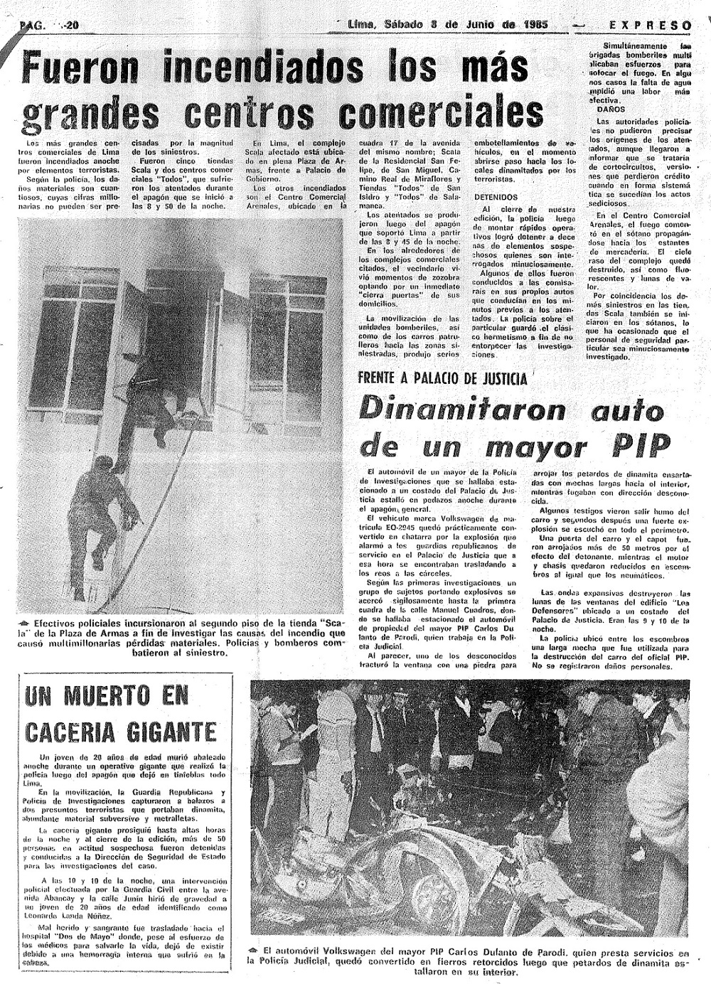 Sendero siembra terror en Lima: Fuego y explosión