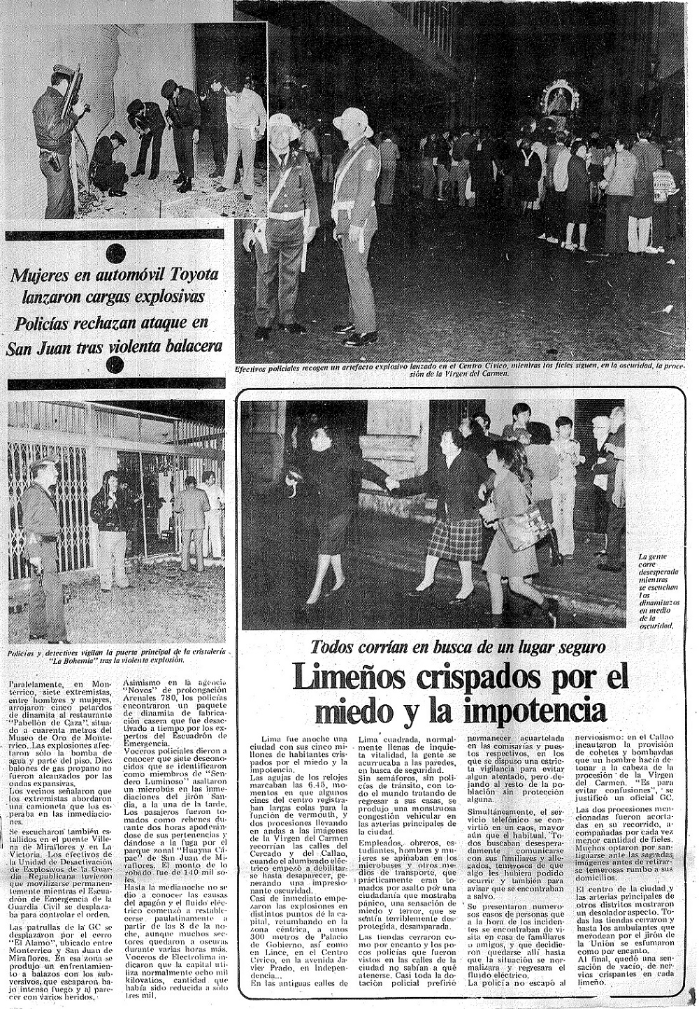 Dinamitazos estremecen Lima sumida en tinieblas