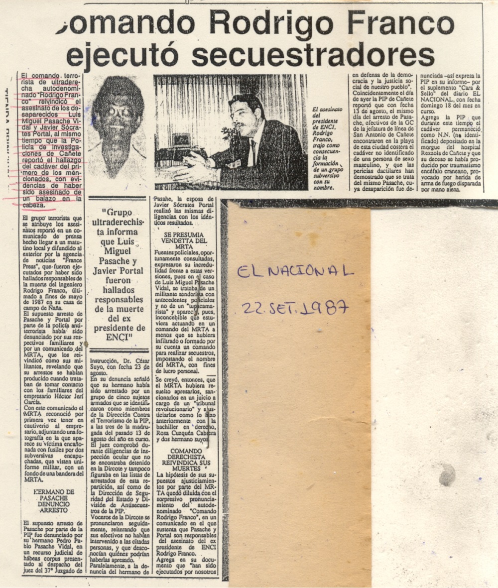 Hallan muerto en Cañete a uno de los secuestradores de Jerí