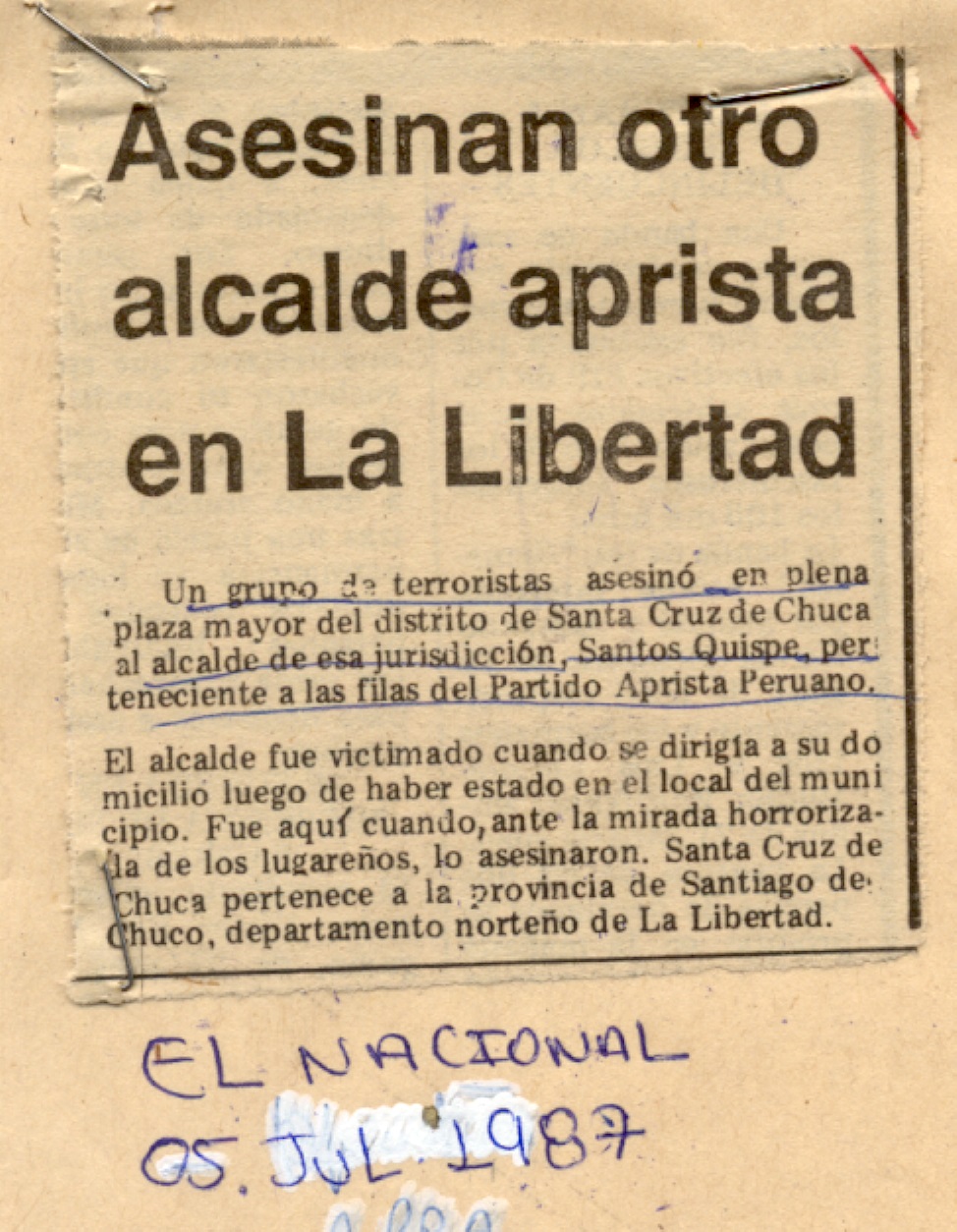 Asesinan otro Alcalde Aprista en La Libertad