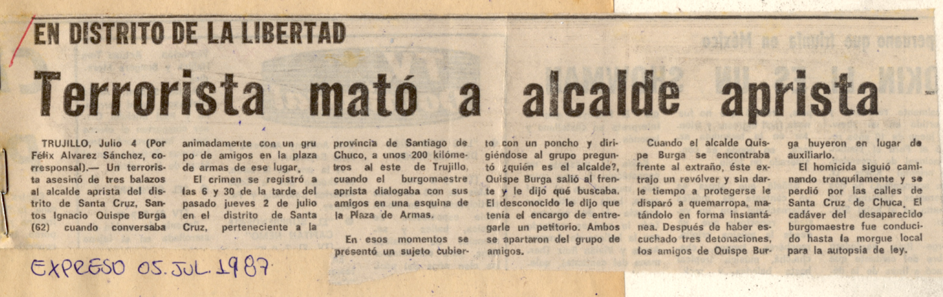 Asesinan otro Alcalde Aprista en La Libertad