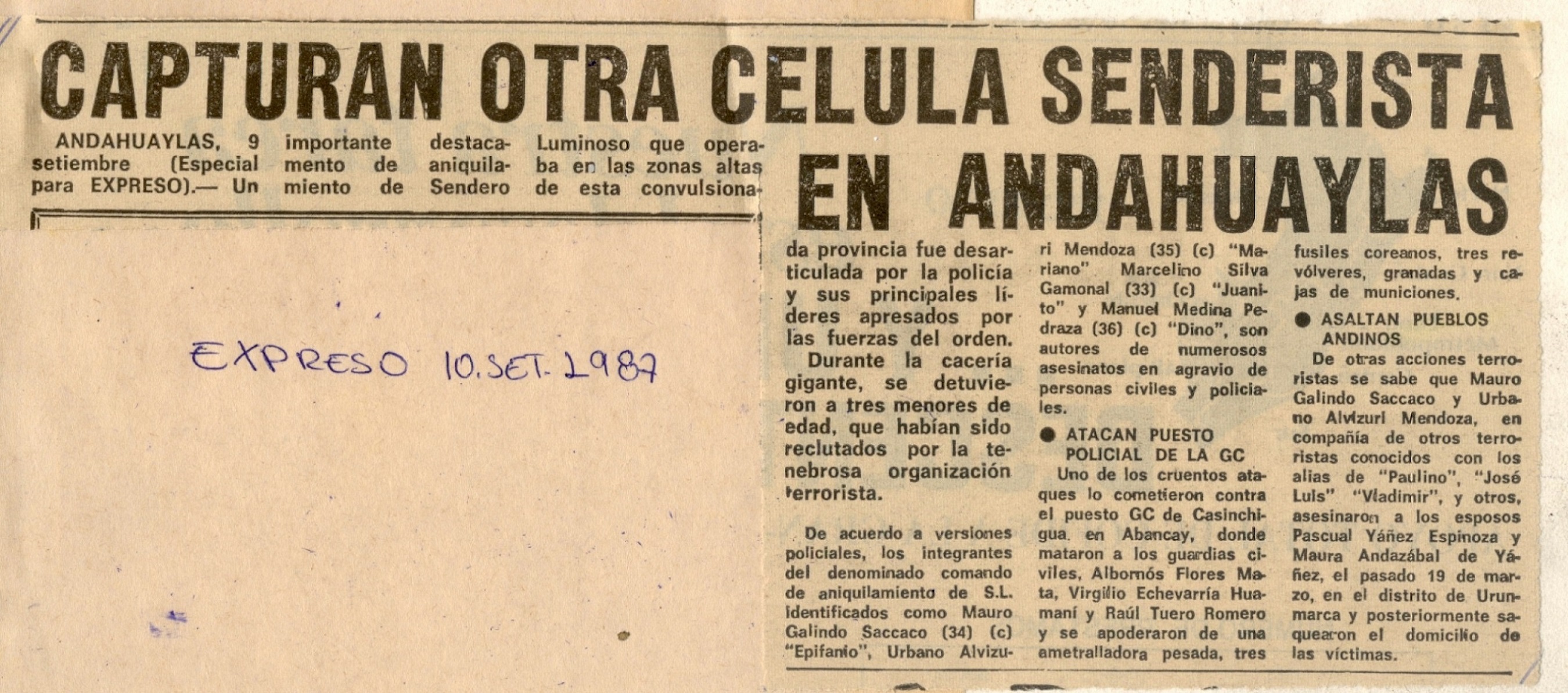 Capturan  comandos de aniquilamiento de Sendero