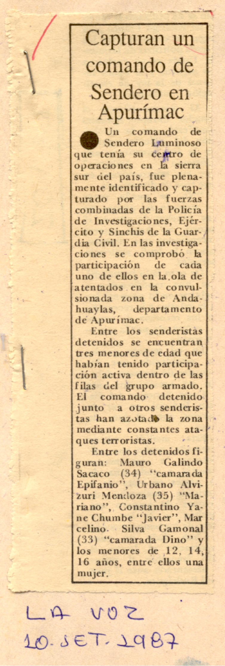 Capturan  comandos de aniquilamiento de Sendero