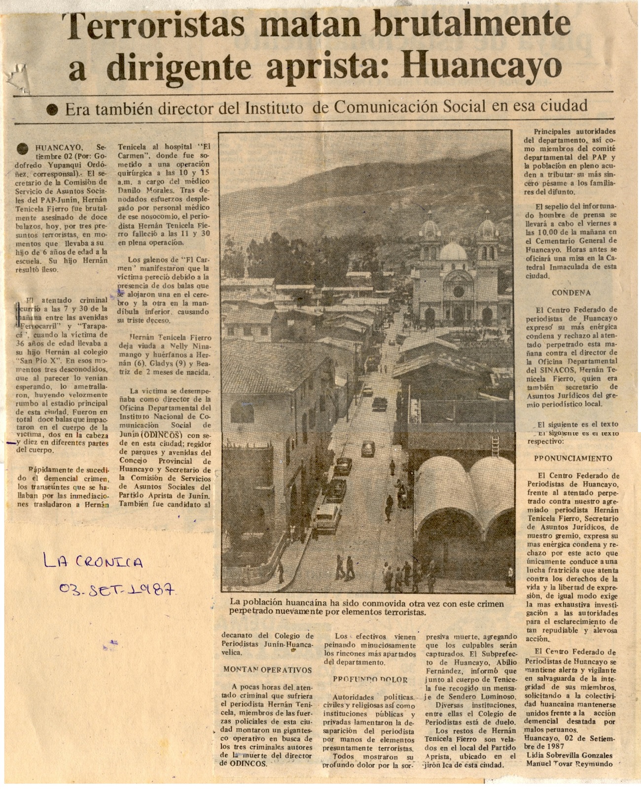 Terroristas matan a balazos a periodista en Huancayo