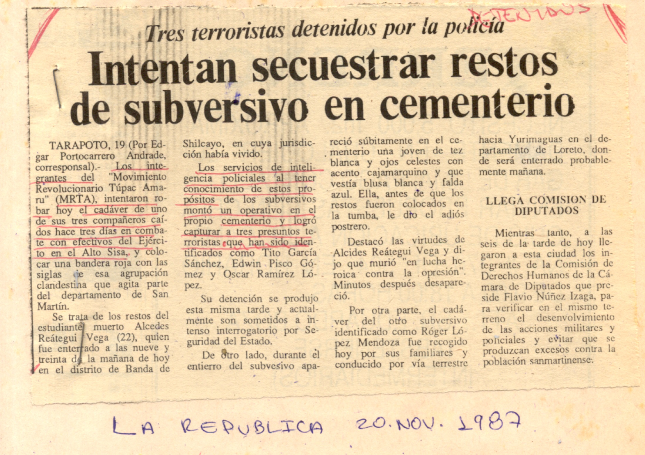 Intentan secuestrar restos de subversivo en cementerios