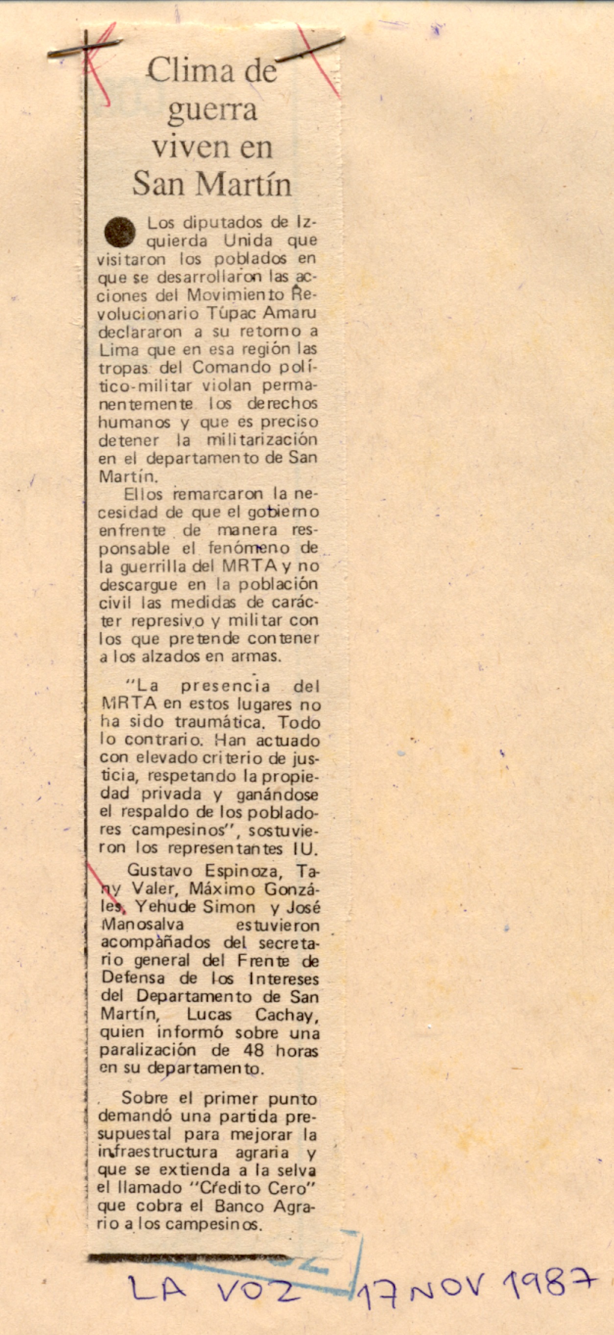 San Martín ratifica paro pese a militarización de la zona