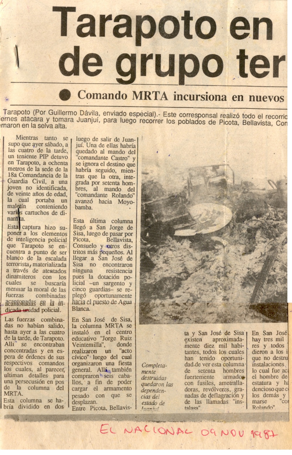 Terroristas toman San José de Sisa