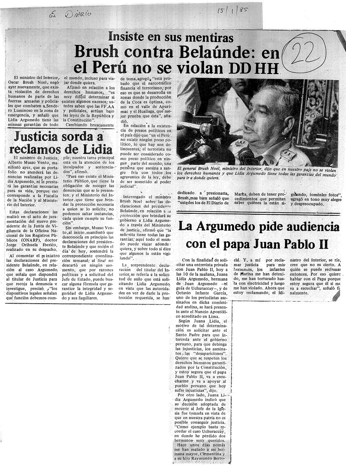 Brush contra Belaúnde: en el Perú no se violan DD HH