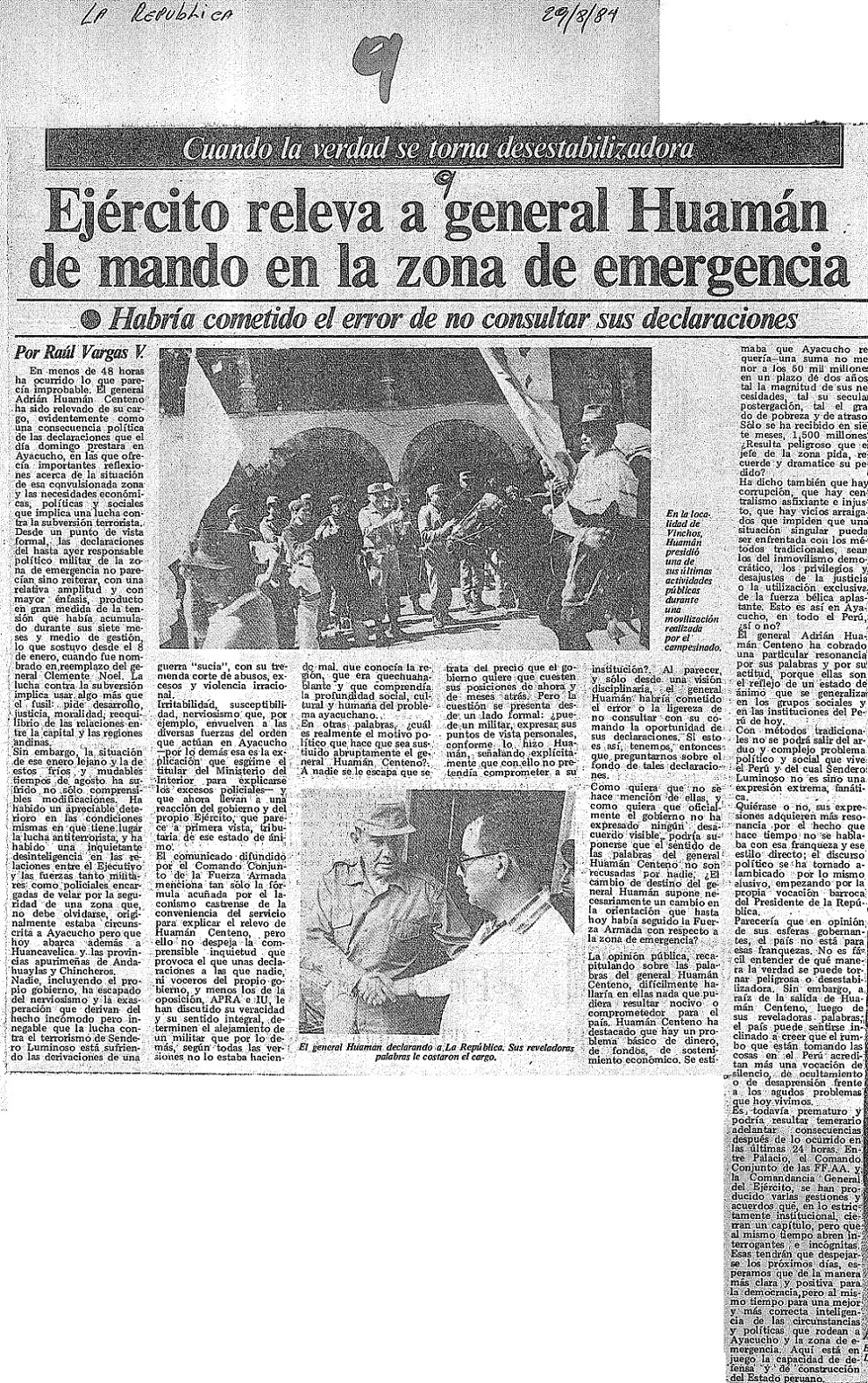 Reemplazan al general Huamán