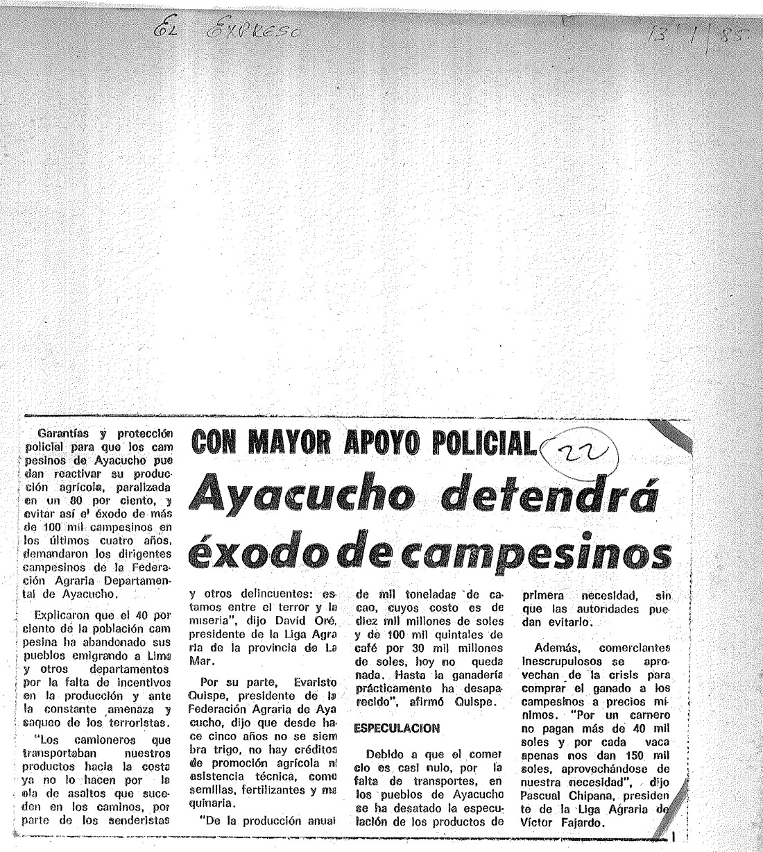 Ayacucho detendrá éxodo de campesinos