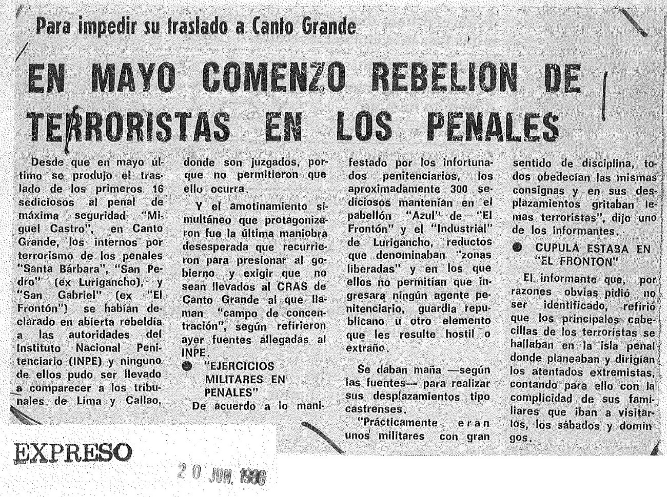En mayo comenzó rebelión de terroristas en los penales