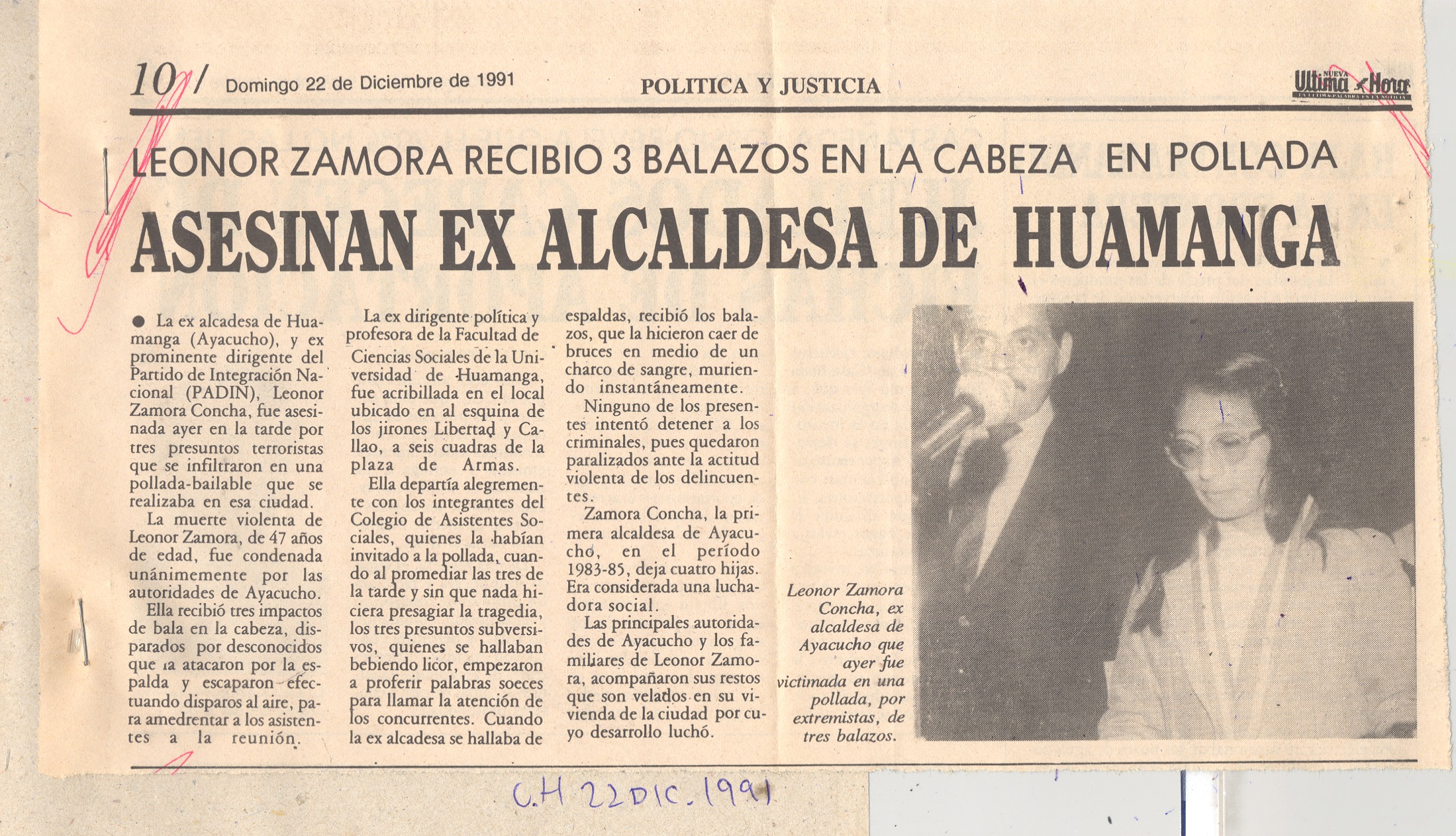 ASESINAN A EXALCADESA DE HUAMANGA