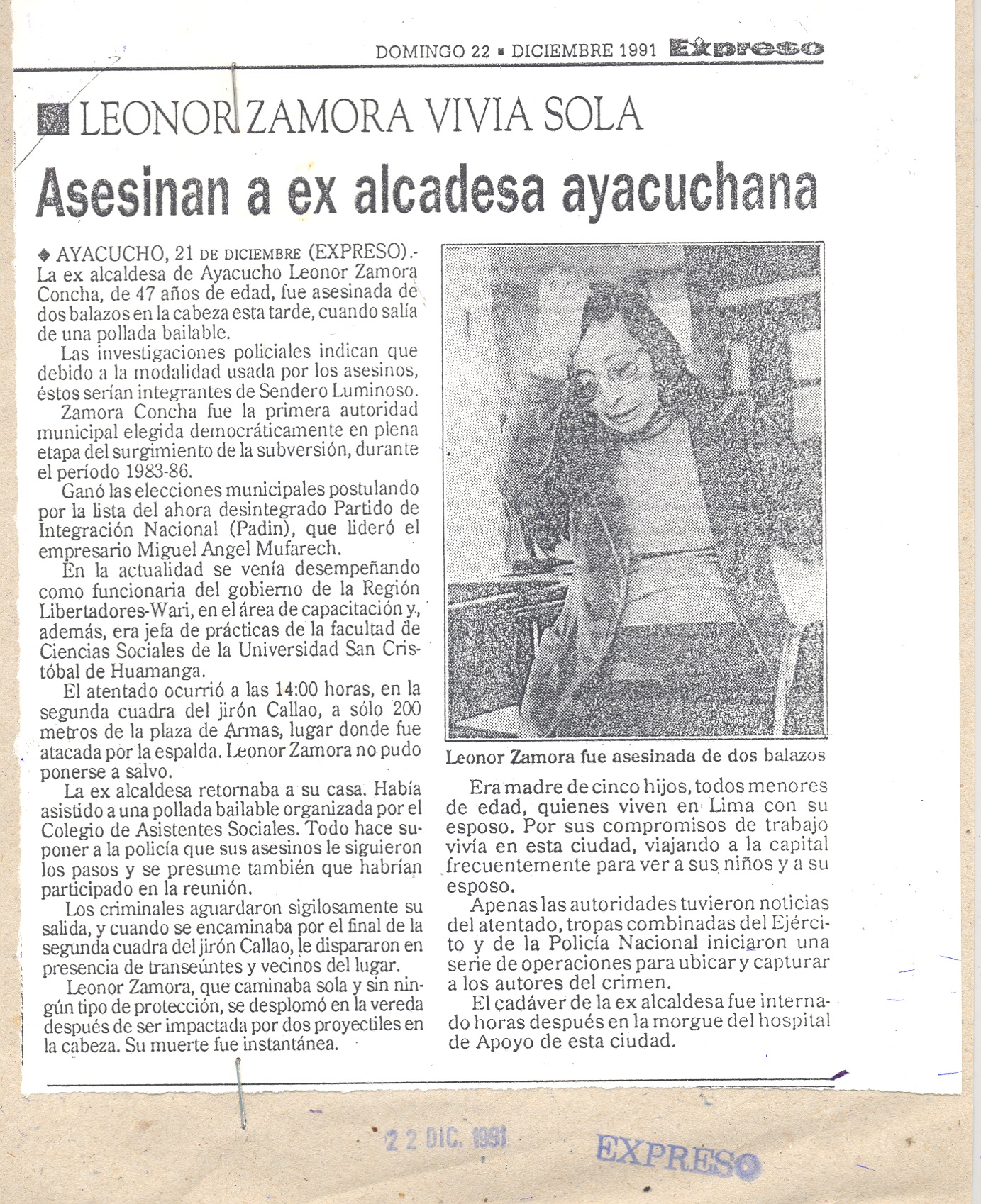 ASESINAN A EXALCALDESA AYACUCHANA