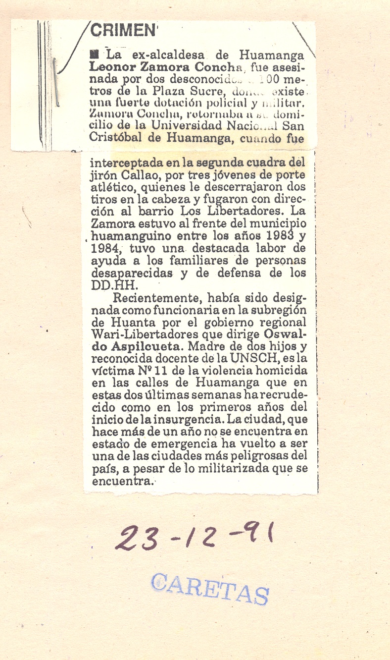 EXALCALDESA DE HUAMANGA FUE ASESINADA