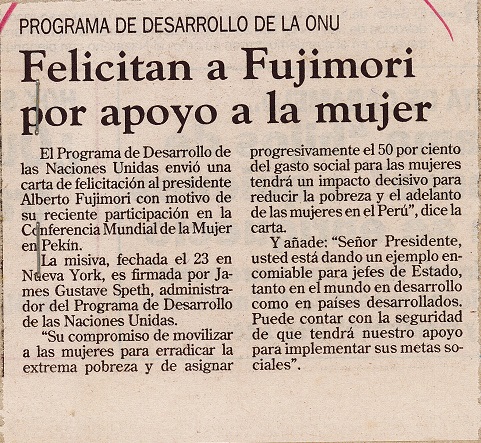 Felicitan a Fujimori por apoyo a la mujer
