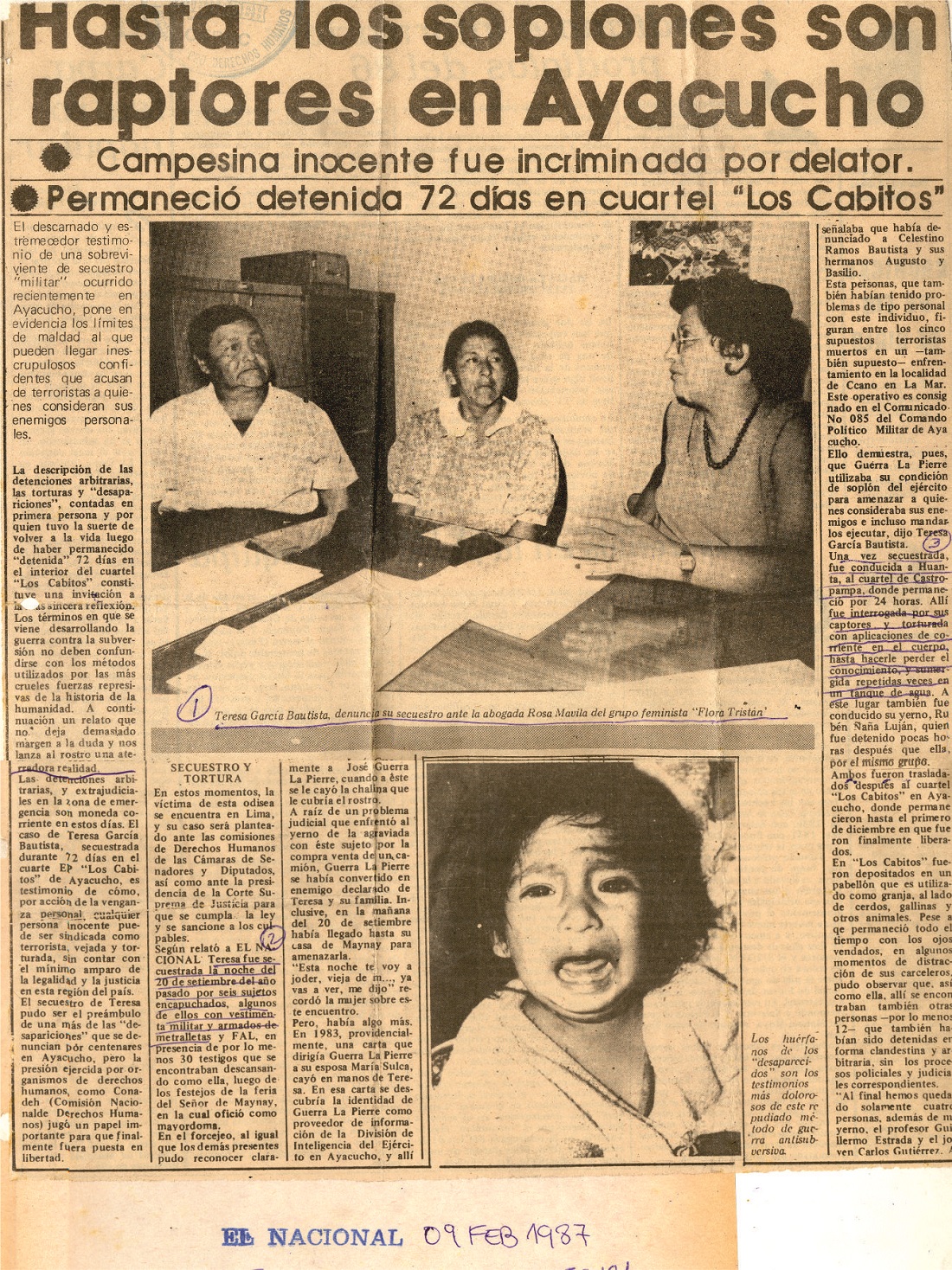 Hasta los soplones son raptores en Ayacucho