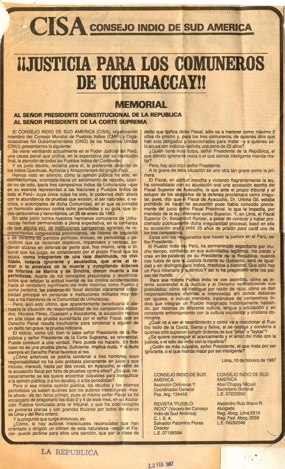 Cuestionan trabajo de Comisión Investigadora de Uchuraccay