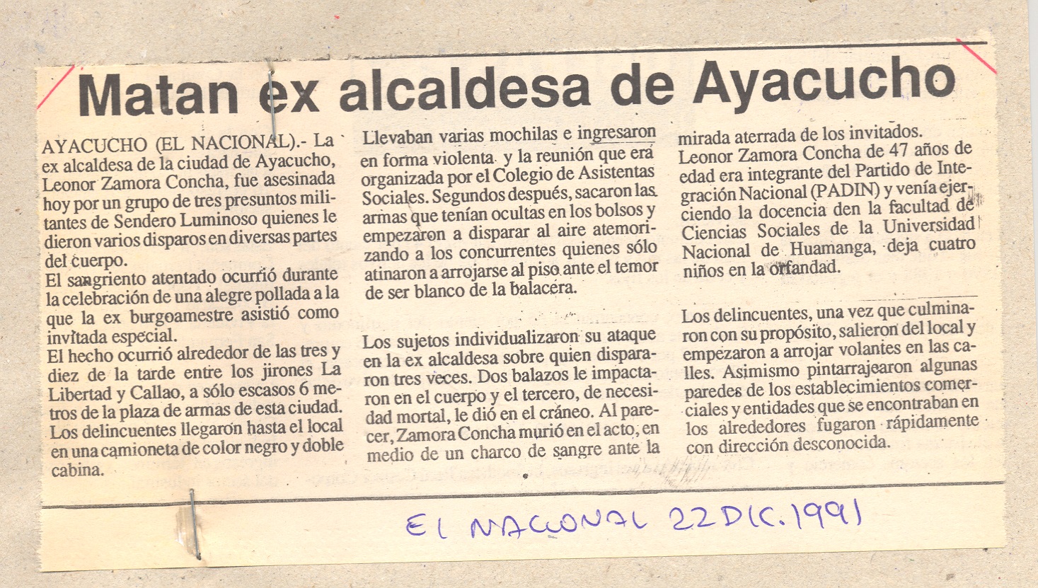 MATAL A EXALCALDESA DE AYACUCHO