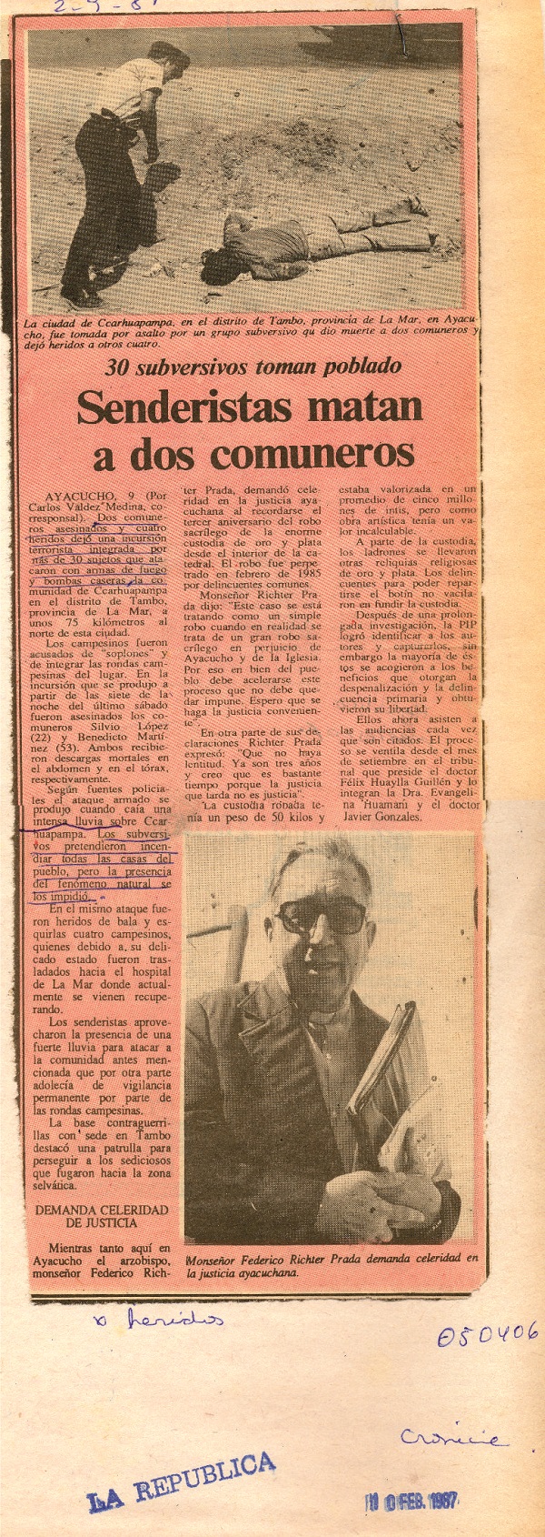 Senderistas matan a dos comuneros