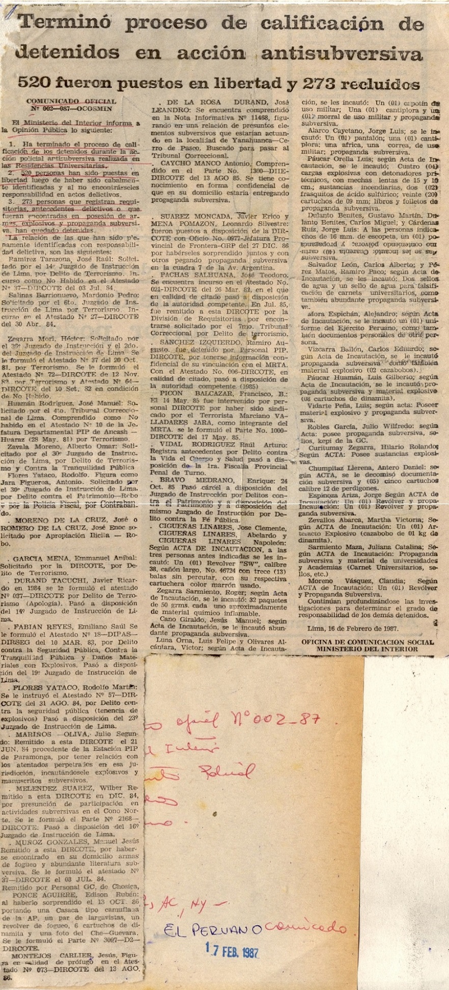 Liberan 520 personas; siguen detenidas 273