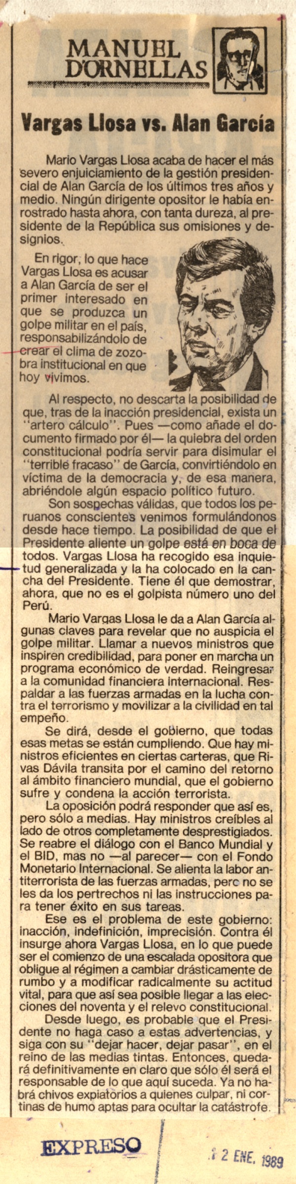 Vargas Llosa emplaza al presidente a poner fin al desgobierno