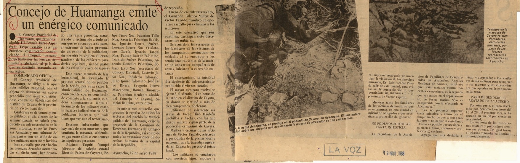 "Algunos cadáveres fueron quemados y las rapiñas siguen devorando otros"