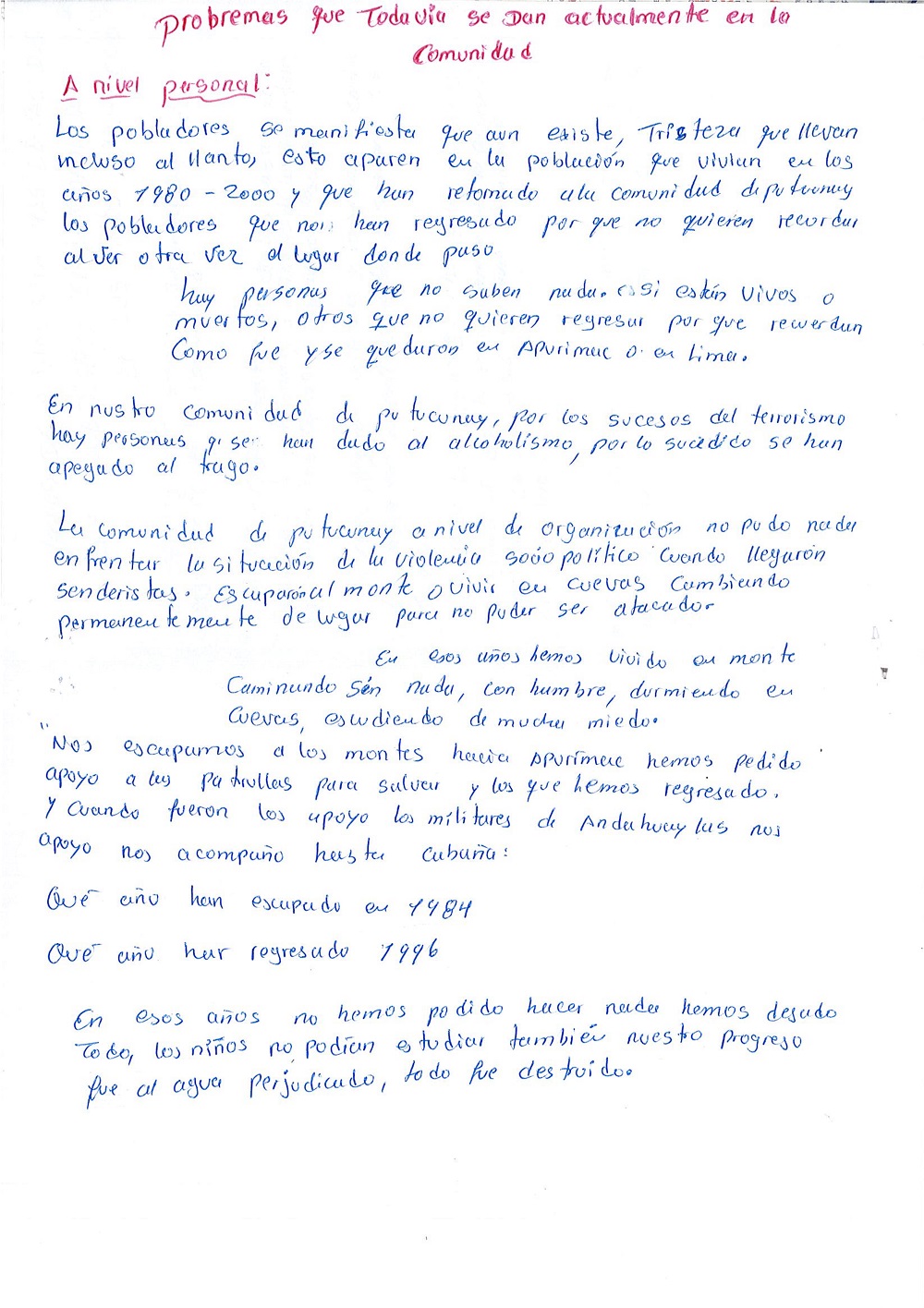 Memoria histórica de la comunidad de Putucunay