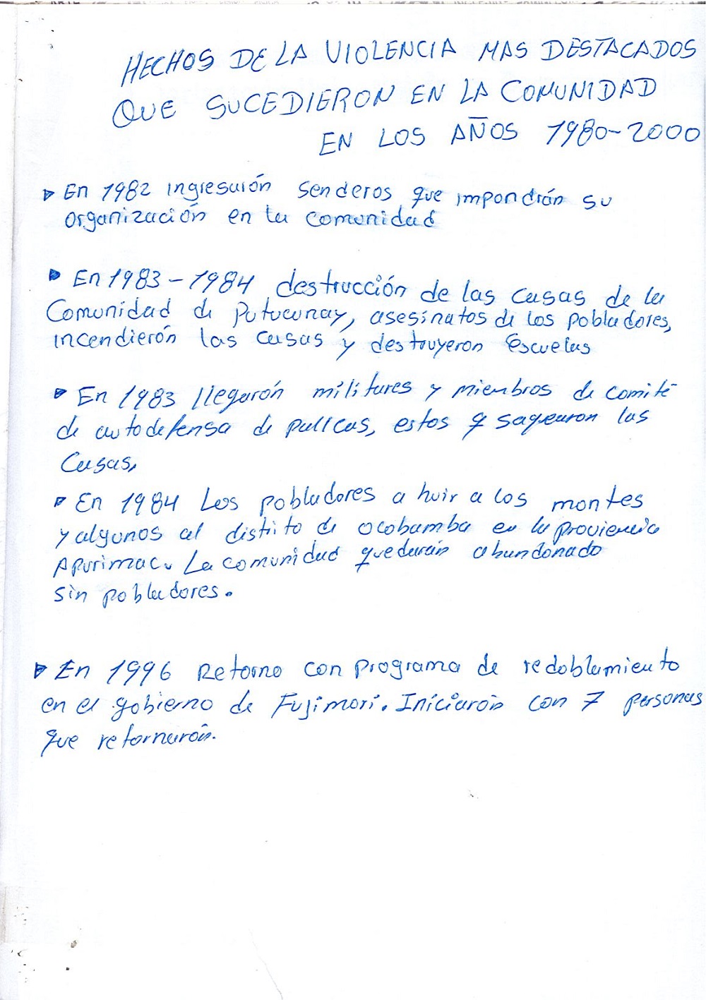 Memoria histórica de la comunidad de Putucunay