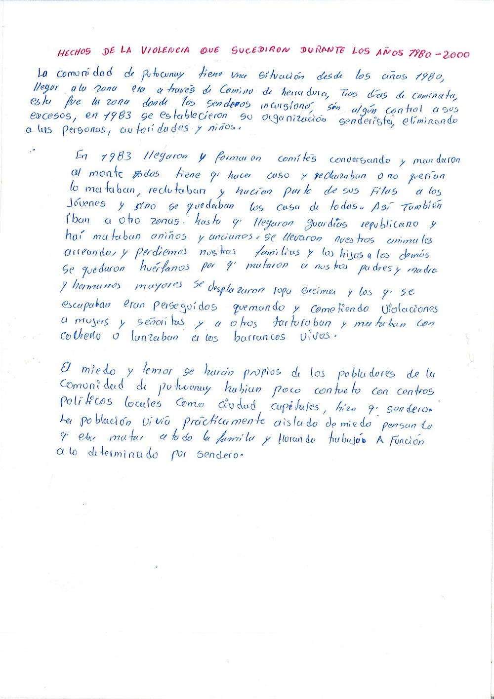 Memoria histórica de la comunidad de Putucunay