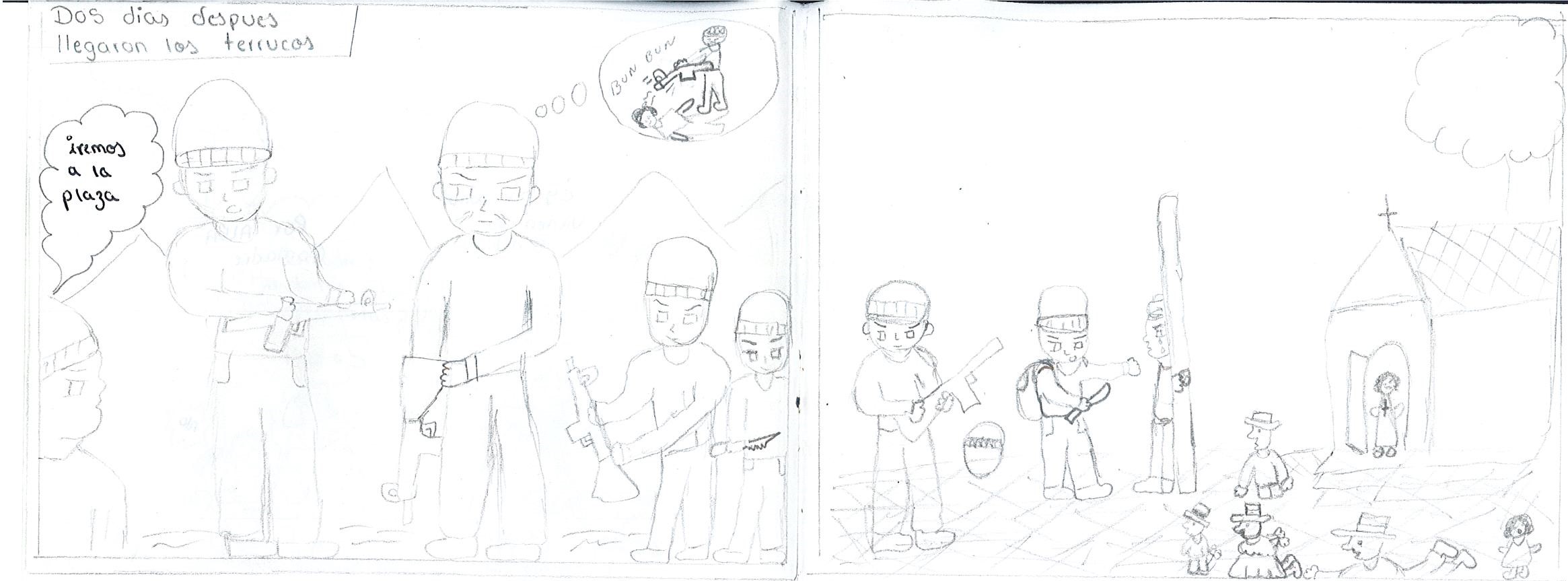Llegada de los terroristas y militares a un pueblo*