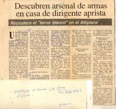 Descubren arsenal de armas en casa de dirigente aprista