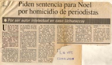 Piden sentencia para Noel por homicidio de periodistas en Uchuraccay